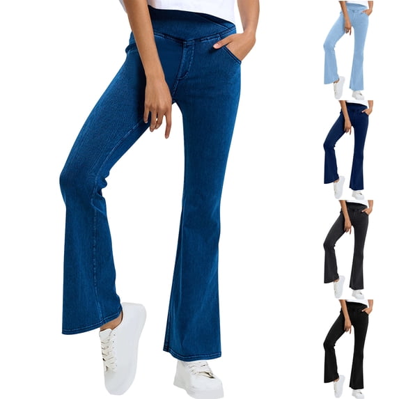 AHTJRT Flare Pants for Women High Elastic Waist Butt Lifitng Bell Bottoms Workout Yoga Running Denim Pants Dark Gray M