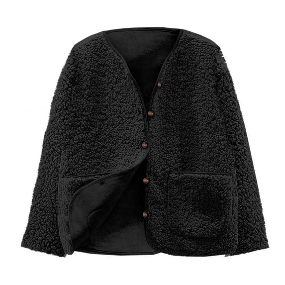 AHTJRT Fleece Cardigans for Boys Girls V Neck Button Down Sweaters with Pockets Fall Spring Thermal Fuzzy Sherpa Lined Outerwear Coats Black 6-7 Years
