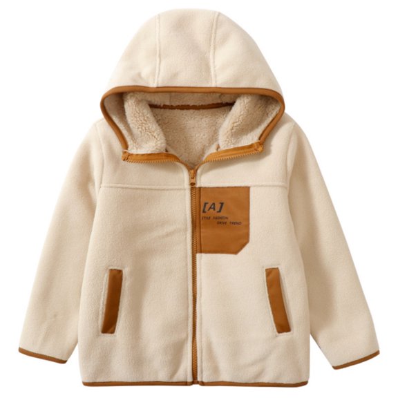AHTJRT Fleece Jackets for Girls Boys Thermal Winter Poalr Fleece Lined Outerwear with Pockets Windproof Full Zip Hooded Shacket Coffee 13-14 Years