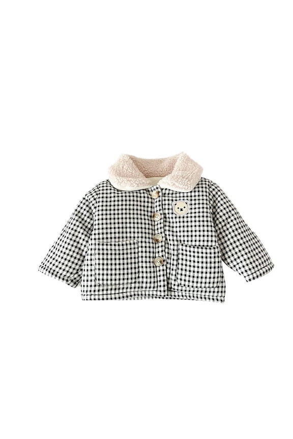 Fleece Jackets for Girls Boys Warm Sherpa Lined Full Button Coats with Pockets Funny Bear Patterns Printed Outerwear Black 0-1 Years