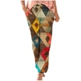thumbnail image 1 of AHTJRT Floral Pants for Women Elastic Waist Staight Leg Joggers with Pockets Lightweigth Breathable Spring Summer Loungewear Trousers Brown#02 M, 1 of 5
