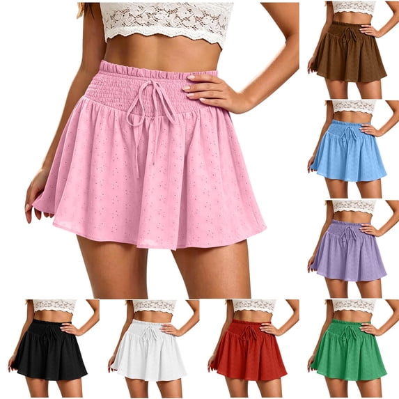 AHTJRT Flowy High Elastic Waist Skirts for Women Smocked Drawstrings ...