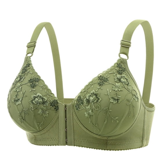 AHTJRT Front Closure Bra for Women Lace Scalloped Comfy Support Bralettes with Adjustable Straps Wirefree Seamless Full Coverage Bras Green 48