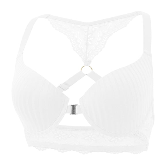 AHTJRT Front Closure Bralettes for Women Convenient Ribbed Knit Bra with Buckles Strappy Criss Cross Racerbacks Bras White M