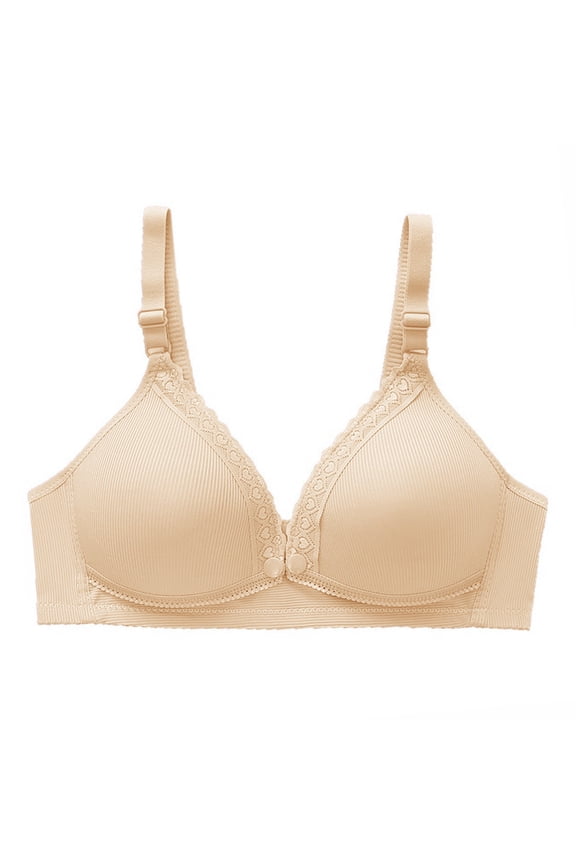 Front Closure Bras for Women One Snap Button Ribbed Knit Nursing Bras with Adjustable Straps Breastfeeding Post-Surgery Bra Beige 44