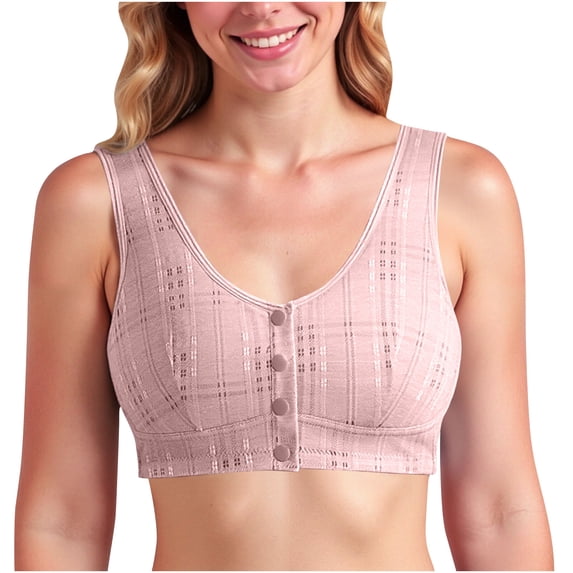 AHTJRT Front Closure Bras for Women Plus Size Convenient Wireless Sleep Bras Comfy Breathable Seamless Trim Mastectomy Bralettes Pink XL