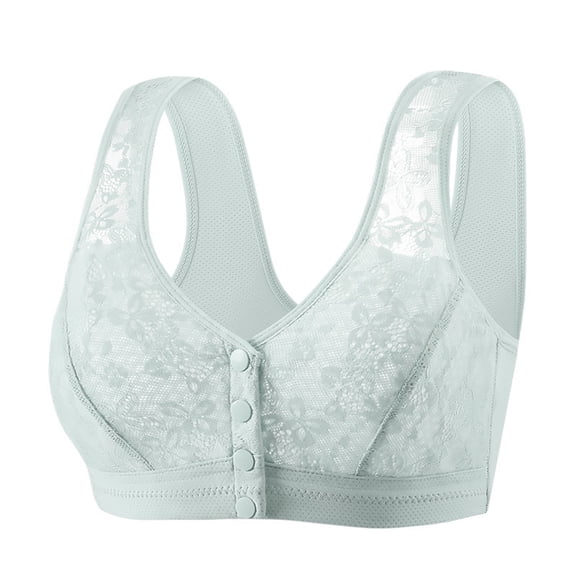 AHTJRT Front Closure Bras for Women Sheer Lace Balconette Bralettes No Underwire Seamless Convenient Mastecomy Bras for Everyday Green S
