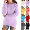 thumbnail image 1 of AHTJRT Fuzzy Fleece Sweatshirt for Girls Boys Thermal Crewneck Long Sleeve Pullover Loose Fit Mid-Long Length Casual Fall Winter Loungewear Tops White 11-12 Years, 1 of 6