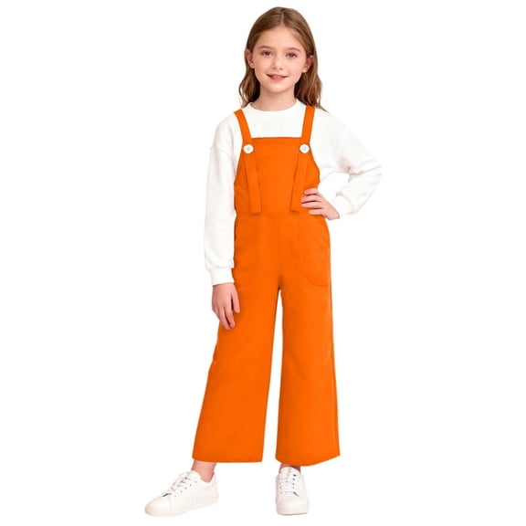 AHTJRT Girl's Boy's Overalls Casual Adjustable Strap Sleeveless Rompers with Pockets Loose Fit Jumpsuits Casual Bib Overalls Orange 2-3 Years