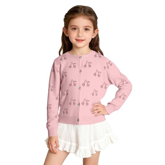 AHTJRT Girls Button Down Shirt Cherry Patterns Printed Shirt Crewneck Lounge Sleepwear Top Tee Fll Spring Warm Long Sleeve Blouse Pink 2-3 Years