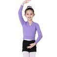 thumbnail image 1 of AHTJRT Girls Dance Wrap Sweater V Neck Long Sleeve Ballet Jumper Tops Slim Fit Fal Spring Warm Knitted Pullover for Leotards Purple 8-9 Years, 1 of 7