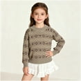 thumbnail image 1 of AHTJRT Girls Fair Isle Sweater Fall Winter Warm Stretchy Crewneck Pullover Vintage Aesthetic Geometric Patterns Jumper Tops Khaki 3-4 Years, 1 of 7
