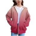 thumbnail image 1 of AHTJRT Girl's Jacket Gradient Color Long Sleeve Outerwear with Pockets Full Zip Hooded Coats Fall Winter Thermal Windproof Coats Wine 10-11 Years, 1 of 5