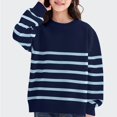thumbnail image 1 of AHTJRT Girls Oversized Striped Sweater Kids Children Fall Winter Fashion Crewneck Pullover Thermal Soft Knitted Basic Top Navy 5-6 Years, 1 of 6