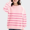 thumbnail image 1 of AHTJRT Girls Oversized Striped Sweater Kids Children Fall Winter Fashion Crewneck Pullover Thermal Soft Knitted Basic Top Pink 7-8 Years, 1 of 6