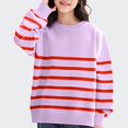 thumbnail image 1 of AHTJRT Girls Oversized Striped Sweater Kids Children Fall Winter Fashion Crewneck Pullover Thermal Soft Knitted Basic Top Purple 4-5 Years, 1 of 6