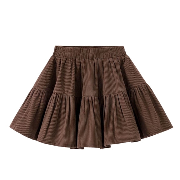 AHTJRT Girl's Skirt Basic Ruffled Mini Skirt Fashion 2026 Fall Spring Corduroy Skirts Stretchy High Waist A-Line Dance Skirts Brown 5-6 Years
