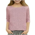 thumbnail image 1 of AHTJRT Girls Sparkle Sequins Shirt Crewneck Long Sleeves Tops Glitter Dance Ballet Tshirt Casual Lightweight Underwear Blouse Pink 5-6 Years, 1 of 7