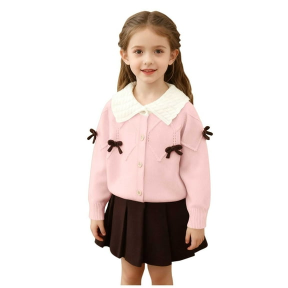 AHTJRT Girls 2 Pieces Sweater Skirts Set Cute Lapel Full Button Cardigans Pleated Skirts Outfits Fashion Fall Spring Lounge Outdoor Sets Pink 1-2 Years