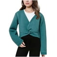 thumbnail image 1 of AHTJRT Girls Ballet Wrap Sweater Fashion V Neck Long Sleeve Cropped Dance Tops Fall Winter Lightweight Comfy Soft Pullover Green 7-8 Years, 1 of 9