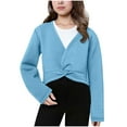 thumbnail image 1 of AHTJRT Girls Ballet Wrap Sweater Fashion V Neck Long Sleeve Cropped Dance Tops Fall Winter Lightweight Comfy Soft Pullover Light Blue 4-5 Years, 1 of 7