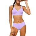 thumbnail image 1 of AHTJRT Girls Bikini Sets Shell Stitch V-Neck Two Piece Bathing Suit Slimming Tummy Control Swimsuit Vacation Beachwear Swimwear Purple 7-8 Years, 1 of 7