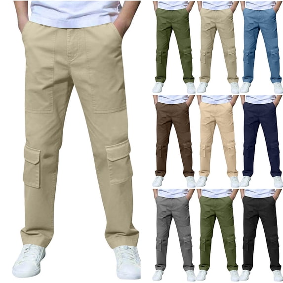 AHTJRT Girls Boys Cargo Pants Kids Unisex Straight Leg Trousers with Multiple Pockets Lightweight Spring Summer Active Hiking Pants Gold 9-10 Years