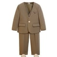 thumbnail image 1 of AHTJRT Girls Boys Formal Suit 2 Pieces Set V Neck One Button Blazer and Pants Outfits Dress Tuxedos Suits for School Party Wedding Brown 2-3 Years, 1 of 4