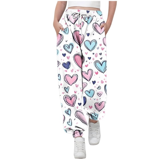 AHTJRT Girls Boys Joggers Pants Valentines Love Heart Patterns Printed Pants Drawstrings Elastic Waist Trousers with Pockets Multicolor#03 3-4 Years
