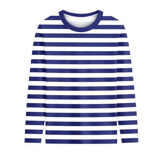 AHTJRT Girls Boys Long Sleeve Shirt Fashion Striped Color Crewneck Tees Mid-Long Length Spring Fall Summer Pullover Tshirt Activewear Tops Dark Blue 9-10 Years
