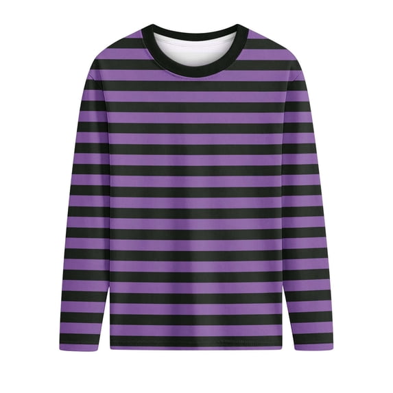 AHTJRT Girls Boys Long Sleeve Shirt Fashion Striped Color Crewneck Tees Mid-Long Length Spring Fall Summer Pullover Tshirt Activewear Tops Purple 5-6 Years