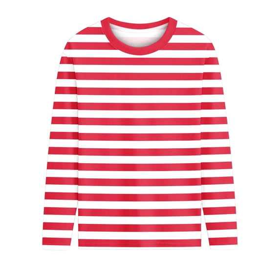 AHTJRT Girls Boys Long Sleeve Shirt Fashion Striped Color Crewneck Tees Mid-Long Length Spring Fall Summer Pullover Tshirt Activewear Tops Red 5-6 Years