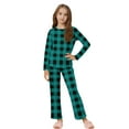 thumbnail image 1 of AHTJRT Girls Boys Plaid 2 Piece Pajama Set Crewneck Tee Shirt and Pants Set Comfort Long Sleeves Outfits Casual Lounge Sleepwear Set Mint Green 11-12 Years, 1 of 8