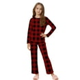 thumbnail image 1 of AHTJRT Girls Boys Plaid 2 Piece Pajama Set Crewneck Tee Shirt and Pants Set Comfort Long Sleeves Outfits Casual Lounge Sleepwear Set Red 7-8 Years, 1 of 8