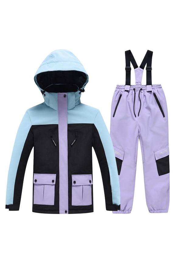 Girls Boys Ski Suit Two Pieces Snowboarding Outfit Full Zip Hoodie and Trousers Set Winter Thermal Waterproof Windproof Set Multicolor 3-4 Years