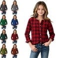 thumbnail image 1 of AHTJRT Girls Buffalo Plaid Flannel Shirt Button Down Long Sleeve Crew Neck Blouse Casual Lightweight Vacation Travel Daily Wear Fall Winter Top, 1 of 7