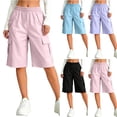 thumbnail image 1 of AHTJRT Girls Cargo Capris Elastic Waist Multiple Pockets Cropped Pants Lightweight Workot Athletic Hiking Running Capri Pants Purple 4-5 Years, 1 of 7