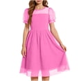 thumbnail image 1 of AHTJRT Girls Dress Crewneck Sheer Mesh Puffy Short Sleeve A-Line Casual Party Wedding Bridesmaid Dresses Hot Pink#01 15-16 Years, 1 of 5