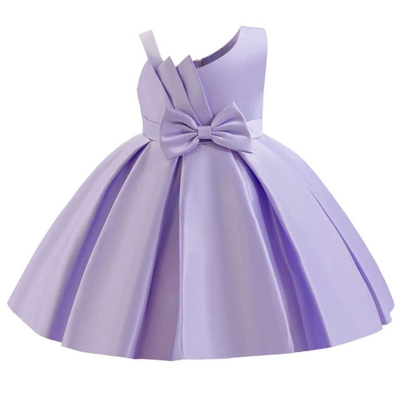 AHTJRT Girls Dresses Elegant Satin Sleeveles A-Line Tutu Princess Bowknot Dress for Wedding Birthday Formal Party Pageant Purple 3 Years