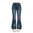thumbnail image 1 of AHTJRT Girls Flare Jeans Bell Bottom High Waisted Stretchy Denim Pants with Pockets Fashion Cute Ripped Bootcut Trousers Sky Blue 6-7 Years, 1 of 4