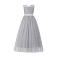 thumbnail image 1 of AHTJRT Girls Flower Dress Sleeveless a Line Birthday Party Ball Gowns Wedding Pageant Maxi Dresses Kids Formal Tulle Full Length Dress Gray 6-7 Years, 1 of 5