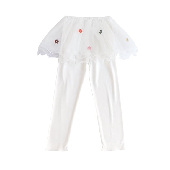AHTJRT Girls Leggings with Skirt Footless Sparkly Tulle Ruffled Skirt Pants Fashion Fall Spring Elastic Waist Skort White 9-10 Years