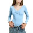 thumbnail image 1 of AHTJRT Girls Long Sleeve T Shirt Bodysuit Tops Lightweight Breathable V Neck Romper Jumpsuit Casual Dancing Ballet Sports Leotards Light Blue#01 14-15 Years, 1 of 6