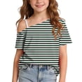 thumbnail image 1 of AHTJRT Girls Off the Shoulder Tops Asymmetrical Neck Short Sleeve Oversized T-Shirts Y2K Cute Summer Streetwear Blouses Green#06 7-8 Years, 1 of 10