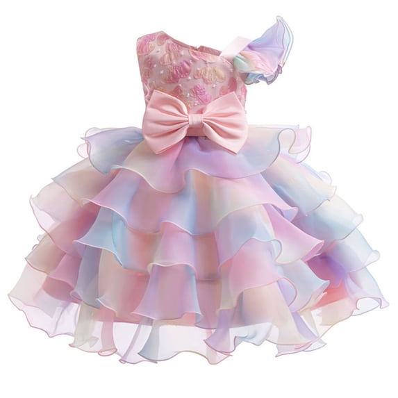 AHTJRT Girls Rainbow Tutu Dress Ruffled Flowy Pageant Party Dress Kids Wedding Ball Gowns Sequined Formal Princess Dress Pink 11-12 Years
