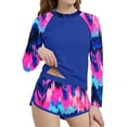 thumbnail image 1 of AHTJRT Girls Rash Guard 2 Pieces Bathing Suit Sun Protection Crewneck Long Sleeves Swimsuit Raglan Tshirt with Dolphin Shorts Tropical Floral Printed Swimwear Multicolor#25 &F214-15 Years, 1 of 5