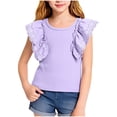 thumbnail image 1 of AHTJRT Girls Ruffle Short Sleeve T Shirts Eyelet Embroidered Casual Cute Summer Fitted Comfy Ribbed Knit Crewneck Tops Blouses Purple 7-8 Years, 1 of 6