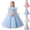thumbnail image 1 of AHTJRT Girls Sequin Sheer Dress Bubble Sleeve Butterfly Cute A-Line Dresses Wedding Bridesmaid Princess Pageant Gowns Blue 7-8 Years, 1 of 7