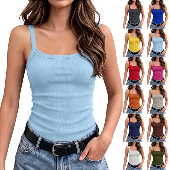 AHTJRT Girls Sleeveless Tank Top Lightweight Stretchy Slim Fitted Scoop Neck Underwear Vests Ribbed Knit Basic Cami Shirt Gray 7-8 Years