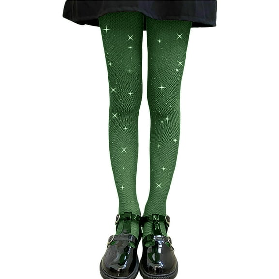 AHTJRT Girls Sparkle Leggings Kids Lightweight Fishnet Rhinestone Stockings Glitter Shinny Mesh Pantyhose for Dancing Green 5-15 Years